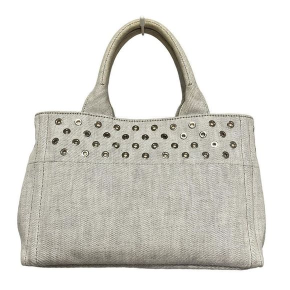 Prada Tote Bag Canapa 1bg439 Light Gray And White Leather Totes